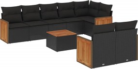 vidaXL Set mobilier de grădină cu perne, 9 piese, negru, poliratan