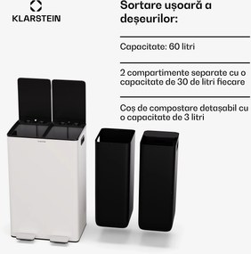 Klarstein EcoVista, coș de gunoi cu composter, 60 l + 3 l/coș + composter, Soft-Close