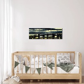 Tablou cu curcubeu deasupa mării (cu ceas) (90x30 cm)