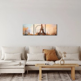Tablou - Pictură a Turnului Eiffel (cu ceas) (90x30 cm)