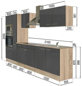 Mobilă de bucătărie Yorki 300, corp din stejar sonoma, cu față antracit satinat