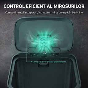 HOMCOM Coș de Gunoi Dreptunghiular cu Pedală 50 L din Oțel Inoxidabil, cu Închidere Amortizată și Compartiment pentru Odorizant, Argintiu | Aosom Romania