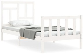 3193107 vidaXL Cadru de pat cu tăblie single, alb, lemn masiv