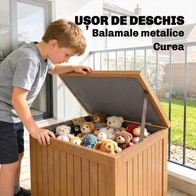Outsunny Bancă de Exterior 130L, Capac, Cutie Lemn cu Balamale și Curea | Aosom Romania