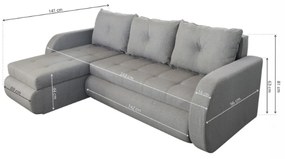 Coltar extensibil reversibil Siena Lux Grey 243x141x81 cm cu lada de depozitare