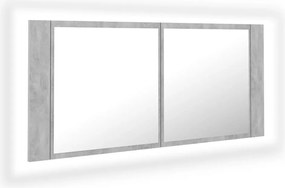 vidaXL Dulap de baie cu oglindă & LED, gri beton, 100x12x45 cm acril