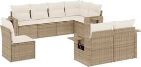 vidaXL Set canapele de grădină, 8 piese, cu perne, bej, poliratan