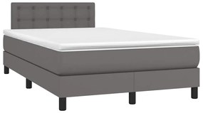 vidaXL Pat cu arcuri, cu saltea și LED, gri, 120x190 cm, piele eco