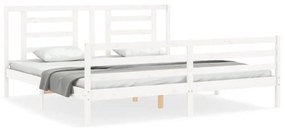 3194722 vidaXL Cadru pat cu tăblie 200x200 cm, alb, lemn masiv