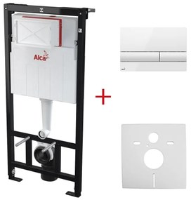 Set rezervor wc incastrat Alcaplast, Sadromodul, pentru instalari uscate (in gips-carton) + clapeta alb-lucios M1710 + izolare fonica