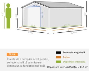 Outsunny Magazie de Unelte, Căsuță din Oțel Galvanizat, Șopron de Grădină pentru Organizare și Depozitare, 3.4x3.86x2 m, Galben | Aosom Romania