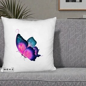 Perna Decorativa Fluture Neon, 40x40 cm, Alb Pufos, Husa Detasabila, Perna Inclusa, BEKZ®