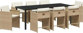 vidaXL Set de masă pentru grădină cu pernă 9 pcs Bej poliratan