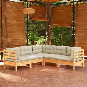 3096671 vidaXL Set mobilier grădină cu perne crem, 5 piese, lemn masiv pin