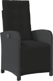 vidaXL Scaun de grădină rabatabil cu suport picioare, negru, poliratan