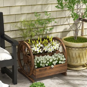 Outsunny Jardinieră de Exterior cu 3 Niveluri și Roți Decorative, din Lemn de Brad cu Orificii de Drenaj, pentru Legume și Flori, pentru Balcon sau Terasă, 62x61x57 cm, Carbonizat | Aosom Romania