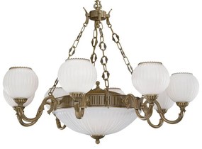 Candelabru cu 8 brate clasic design italian din alama, sticla 9250 RA-L. 9250/8+3