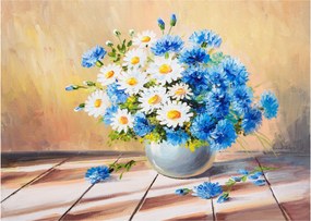 Tablou pe sticlă pictat cu vaza și flori (70x50 cm)