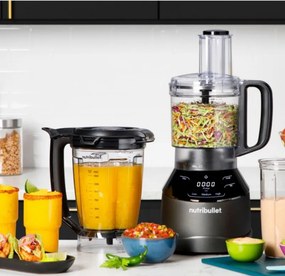Blender, robot, Nutribullet 3in1 Triple Prep System NBF580B, 1500 W, 1,8 l, 8 programe, 3 viteze, 8 programe, Recunoastere accesorii, Comandă tactila, Negru/gri