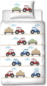 Lenjerie de pat flanelata pentru copii TRACTOR alba Dimensiune lenjerie de pat: 80 x 80 cm | 135 x 200 cm