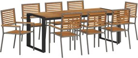 vidaXL Set de masă pentru grădină 9 pcs Gri și Brown poliratan