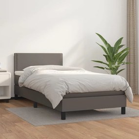 3141051 vidaXL Pat box spring cu saltea, gri, 100x200 cm, piele ecologică