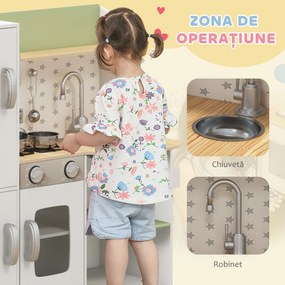 AIYAPLAY Set de Joaca de Bucatarie de Jucarie, cu Telefon, Aparat de Gheata, Aragaz, Chiuveta, Ustensile, pentru Copii de 3-6 ani, Alb | Aosom Romania