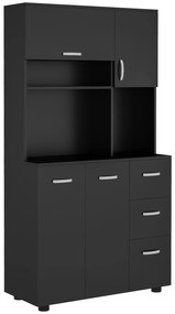 HOMCOM Cabină de bucătărie multi-depozitare 4 uși 3 sertare raft + blat mare 89L x 39,5l x 168H cm negru | Aosom Romania