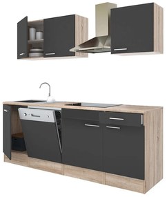 Mobilă de bucătărie Yorki 220, corp din stejar sonoma, cu față antracit satinat