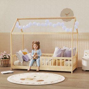 HOMCOM Pat pentru Copii din Lemn de Pin, 96x195x165 cm, Culoare Lemn | Aosom Romania