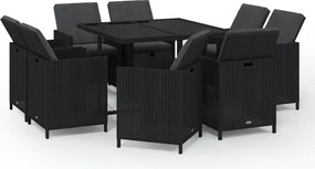 vidaXL Set mobilier de grădină cu perne, 9 piese, negru, poliratan
