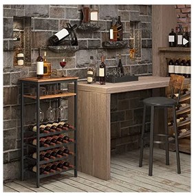Raft pentru vinuri, Vasagle, 20 sticle, Maro Rustic, LWR020B01, 50 x 32 x 100 cm