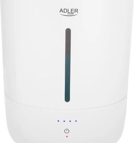 Umidificator de aer Adler AD 7971, 30 W, Pana la 20 m², 5 litri, 150-300 ml/h, ultrasonic, Pana la 50 h cu o umplere, Alb