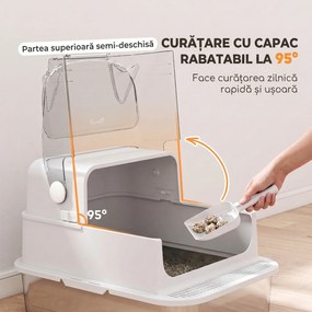 PawHut Litieră Închisă pentru Pisici 3 în 1 XL 90L din Oțel Inoxidabil, cu Capac Detașabil, Lopățică, Pereți Înalți, Alb | Aosom Romania