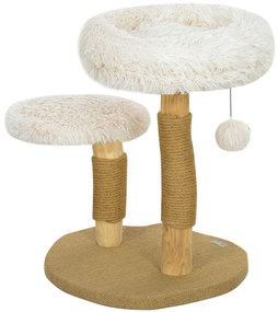 PawHut Turn pentru pisici, 61,5 cm, cu pat pentru pisici, turn pentru zgâriat, platformă de sărituri, minge de jucărie, pentru pisici de până la 5 kg, Alb | Aosom Romania