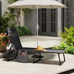 Outsunny Șezlong pliabil pentru plajă/soare, spătar înclinat 5 poziții, pernă pentru cap detașabilă, 189 x 58 x 30 cm, gri | Aosom Romania