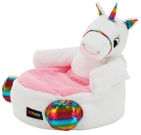 Fotoliu tip sac unicorn, alb roz amestec de culori, BUFEL