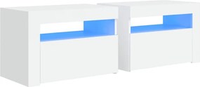 vidaXL Noptiere cu LED-uri, 2 buc., alb, 60x35x40 cm