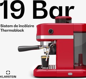 Klarstein Espressor Bella, Vintage, râșniță, 19 bari, spumator de lapte, manometru, 1150 W