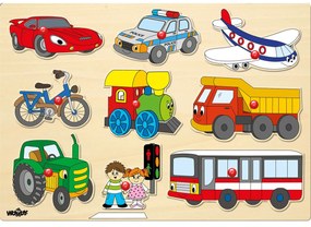 Puzzle din lemn cu butoni - Mijloace de transport