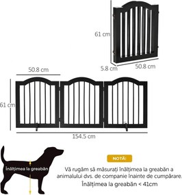 PawHut Barieră Pliabilă pentru Câini din Lemn, 3 Secțiuni, 154,5x29,5x61 cm, Negru | Aosom Romania
