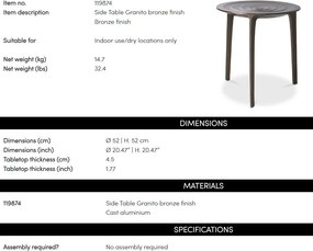 Masuta auxiliara LUX, Aluminiu turnat, Granito