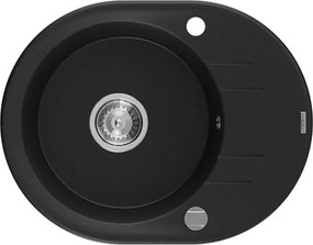 Mexen Kevin chiuvetă de granit cu 1 cuvă cu scurgător 586 x 458 mm, negru, sifon crom - 6517581005-77