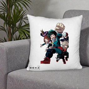 Perna Personalizata My Hero Academia Izuku Deku si Echipa, 40x40 cm, Alb Pufos, Husa Detasabila, Perna Inclusa, BEKZ®