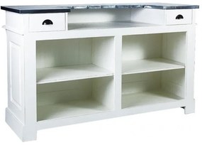 Mobilier bar alb din lemn masiv si metal, 2 sertare, Brooklyn