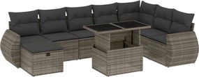 vidaXL Set canapele de grădină, 9 piese, cu perne, gri, poliratan