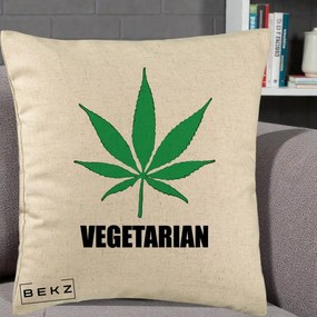 Perna Decorativa Vegetarian cu Frunza, 40x40 cm, Bej, Husa Detasabila, Perna Inclusa, BEKZ®