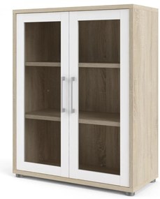 Dulap Modulo 89 x 40 x 113 cm, uși din sticlă, stejar sonoma / alb / transparent
