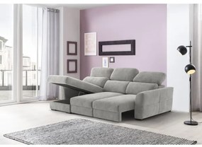 Canapea colțar extensibilă TRENTO, 3 locuri, reversibilă, cu spațiu de depozitare, gri deschis