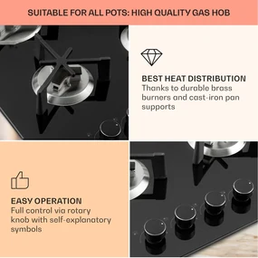 Trifecta 5, plită pe gaz, 5 arzătoare triunghiulare, vitroceramică, neagră